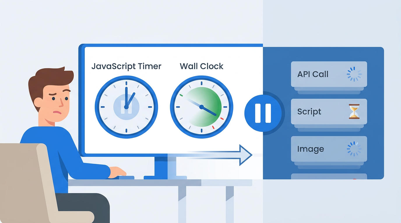 Illustration of WRS virtual clock pausing while network requests run