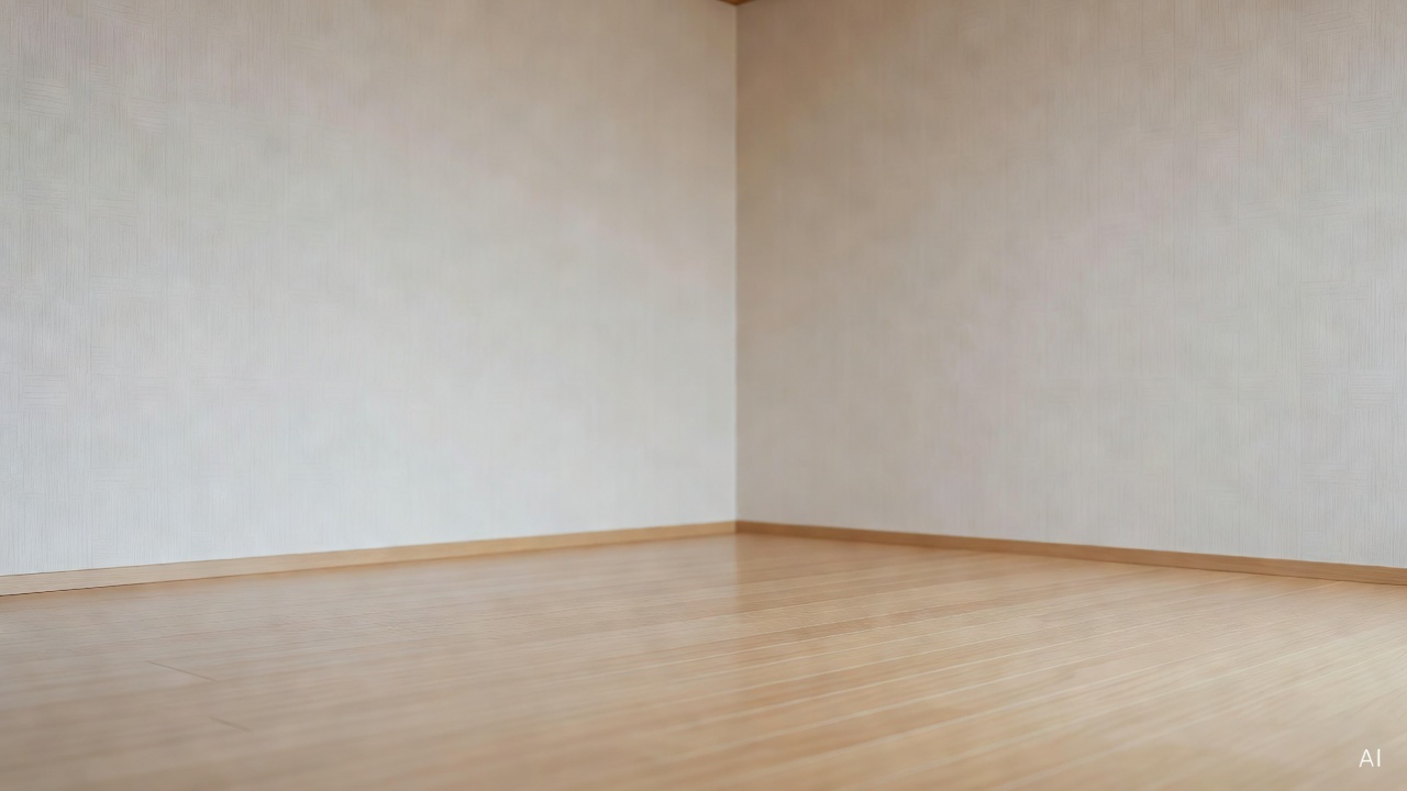 newly renovated empty apartment room with fresh wallpaper and clean wooden flooring