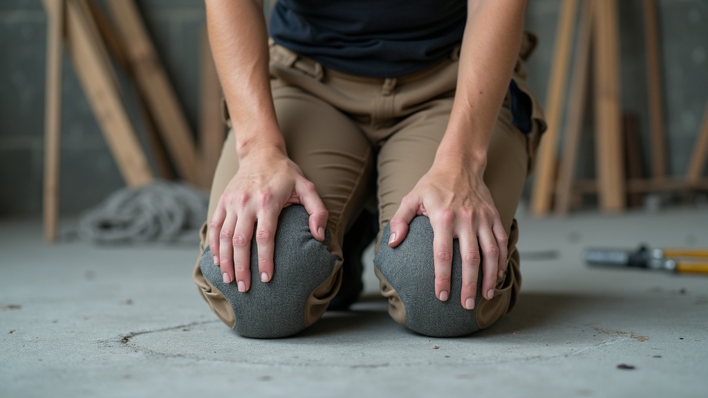 Detalle de pantalón de trabajo para mujer con rodilleras bien posicionadas en obra