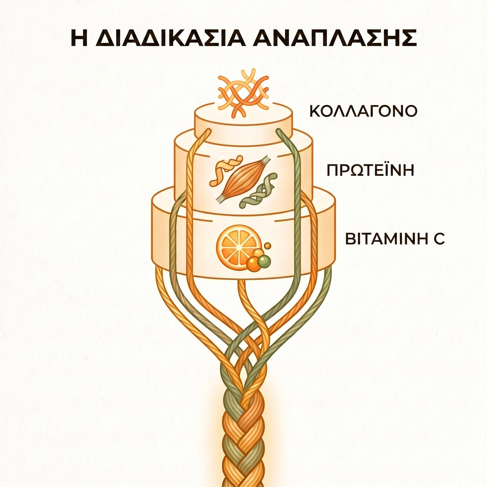 Μηχανισμός τριών επιπέδων, κολλαγόνο, πρωτεΐνη και βιταμίνη C για την οικοδόμηση συνδετικού ιστού