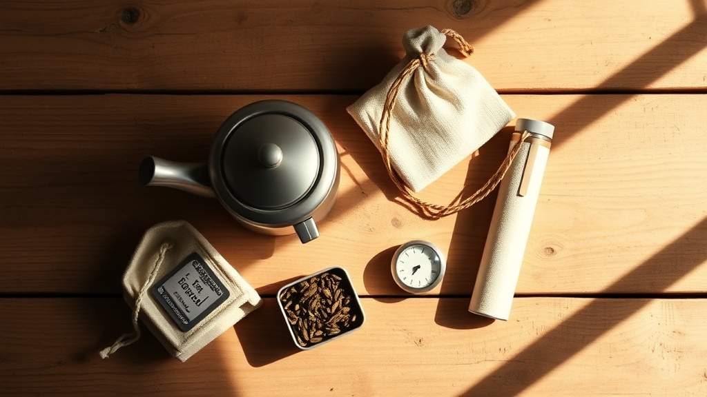 Kit de voyage thé nomade avec théière inox, boîte de thé et pochette en lin
