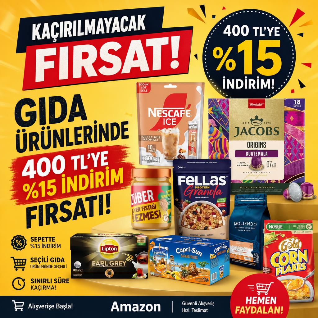 GIDA ÜRÜNLERİNDE 400 TL'YE %15 İNDİRİM FIRSATI!