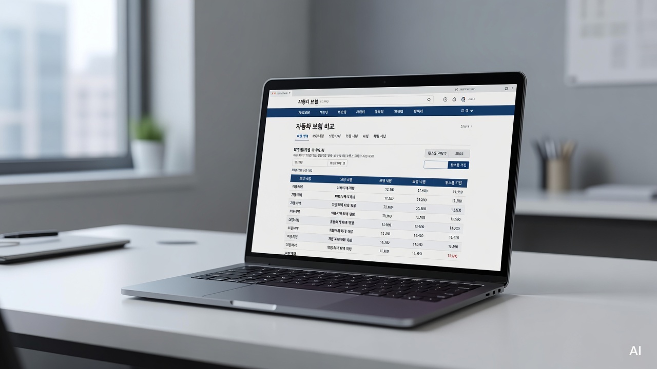 laptop screen showing car insurance comparison website on a clean white desk