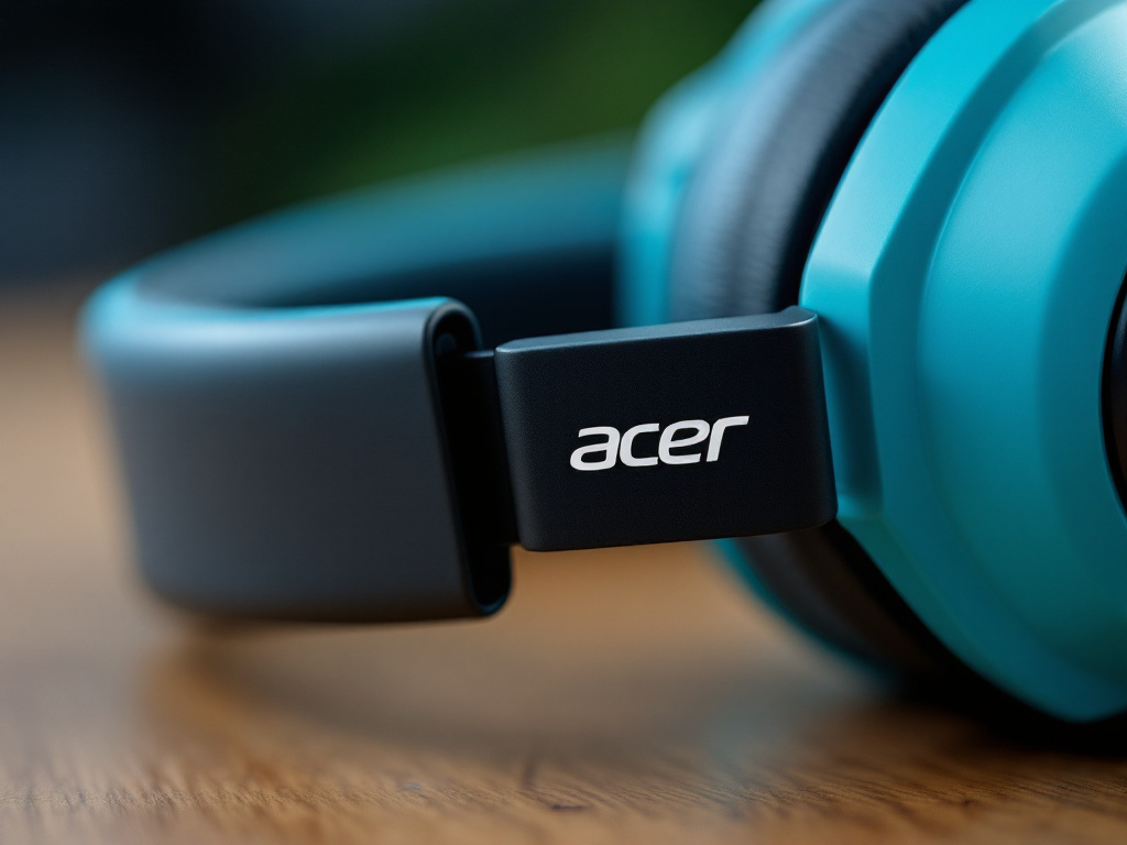 Macro close-up of Acer Kids Headphones earcup and hinge mechanism with soft studio lighting