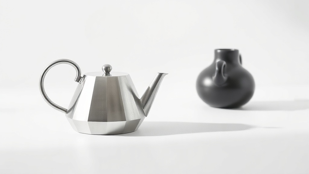 Théières de designers contemporains en inox et céramique noire aux formes sculpturales