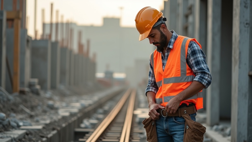 Trabajador de construcción con ropa de trabajo resistente en obra