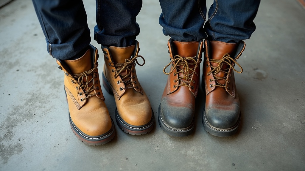 Comparación entre bota de trabajo desgastada y bota EH nueva con punta composite