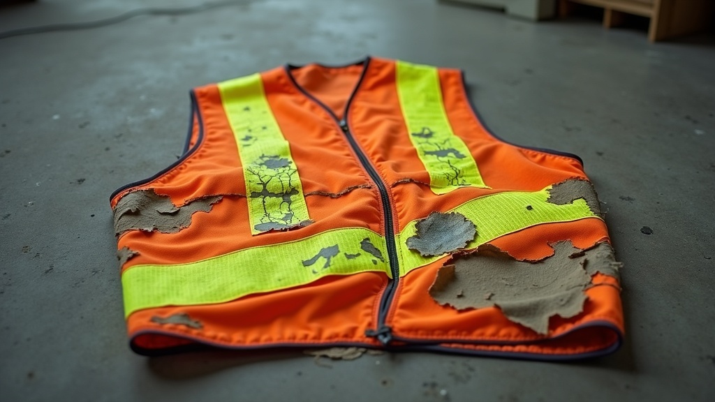 Chaleco de alta visibilidad con cintas reflectivas deterioradas