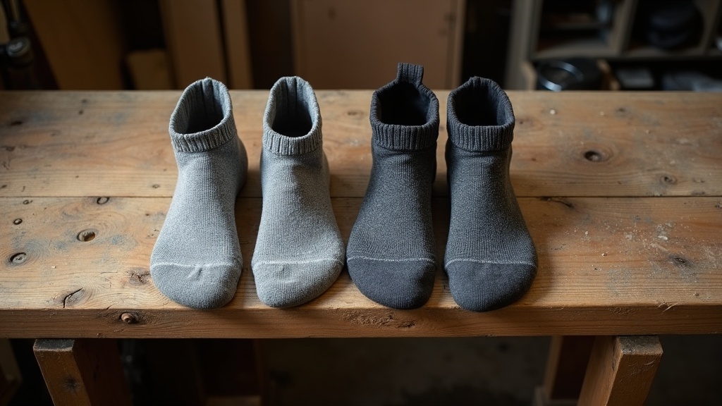 Comparing ultra-thick and mid-weight cushion work socks side by side