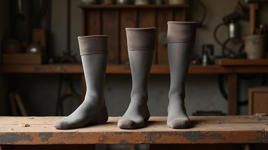 Comparison of crew, mid-calf, and over-the-calf boot sock heights