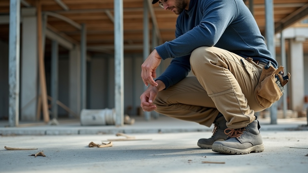 Pantalones de trabajo resistentes en obra de construcción