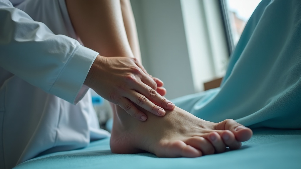 Doctor examining patient leg for circulation issues before flight
