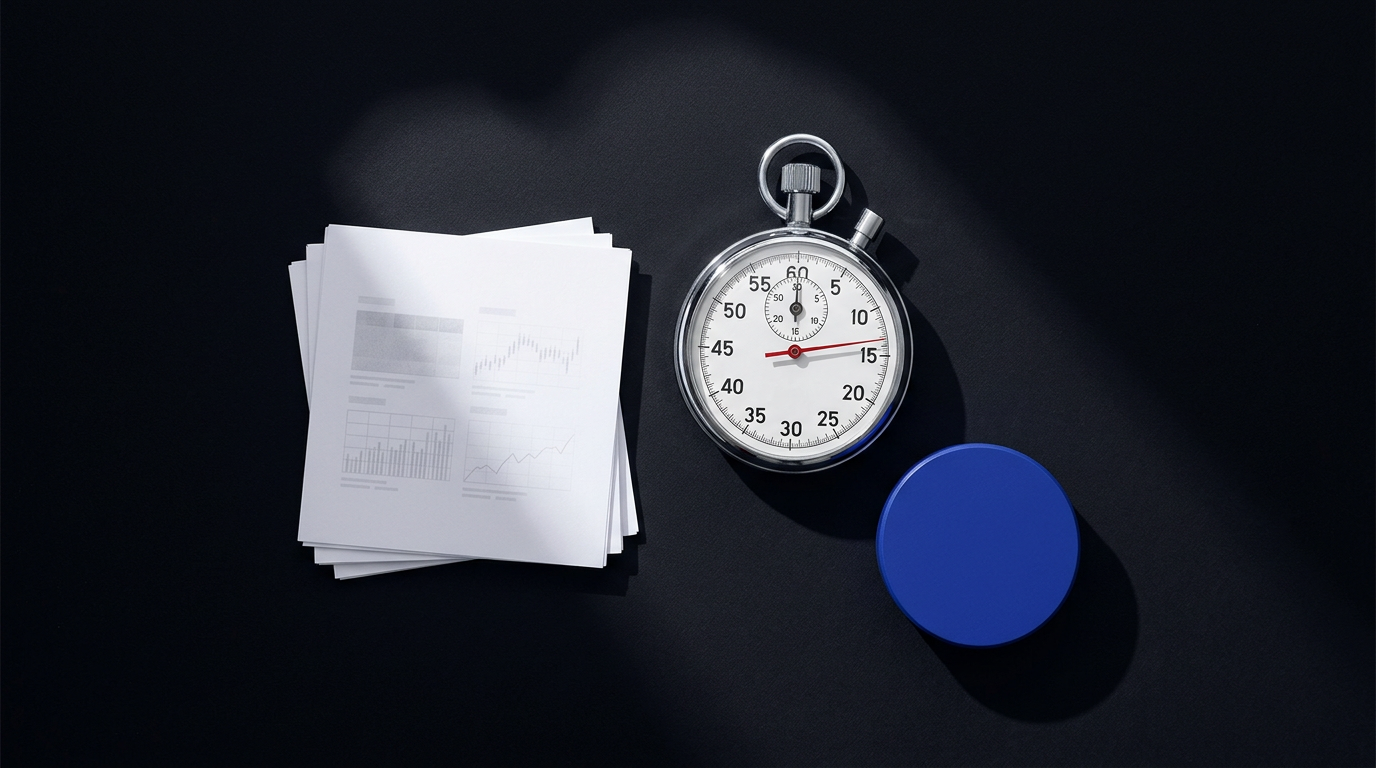 Stopwatch naast een stapel prijsvellen