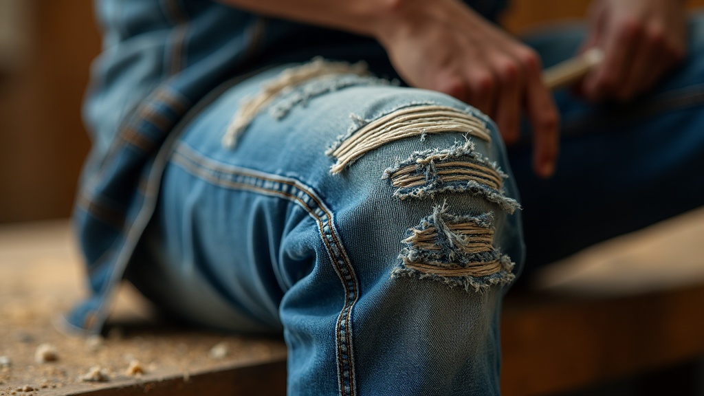 Desgaste en jeans de trabajo a la altura de la rodilla