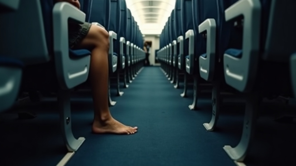 Tight economy seat legroom during a 4-hour flight