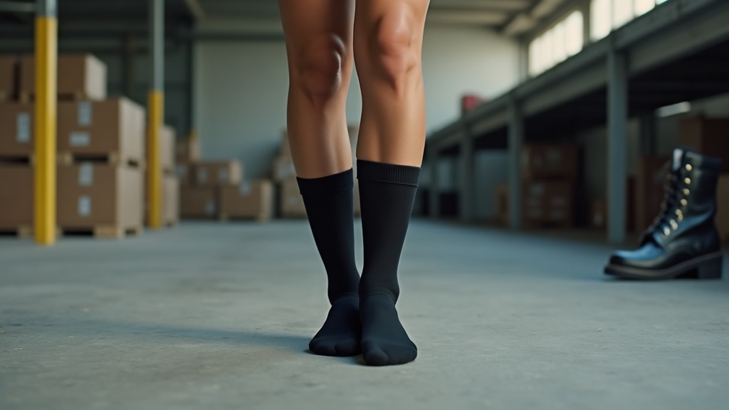 Compression socks for women on a warehouse floor
