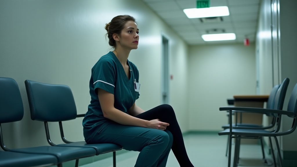 Nurse removing compression socks after a 12-hour shift