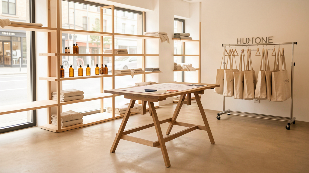 Espace pop-up store en préparation pour le lancement d'une marque e-commerce