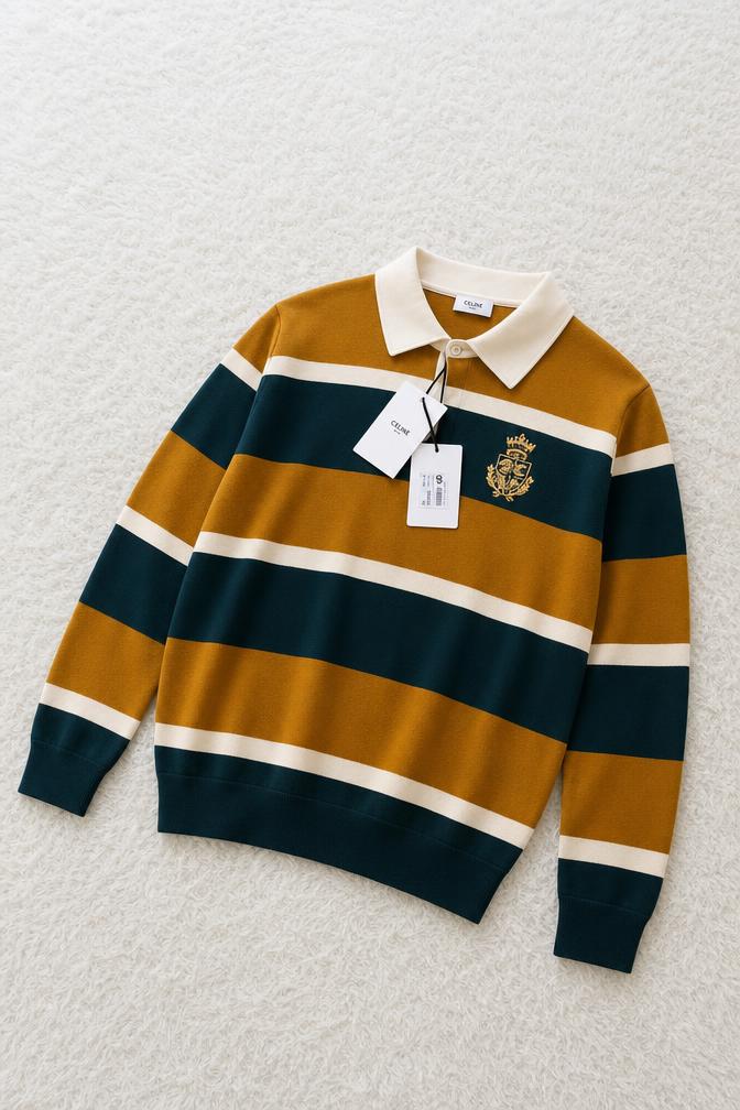 Celine striped rugby polo shirt with embroidered crest, new — Vinted listing photo example