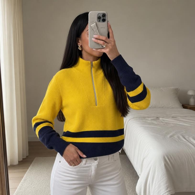 Yellow & Navy Quarter-Zip Striped Knit Sweater — Vinted listing photo example
