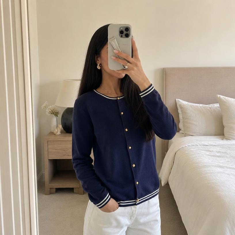 Lauren Ralph Lauren Navy Cardigan with Striped Trim — Vinted listing photo example