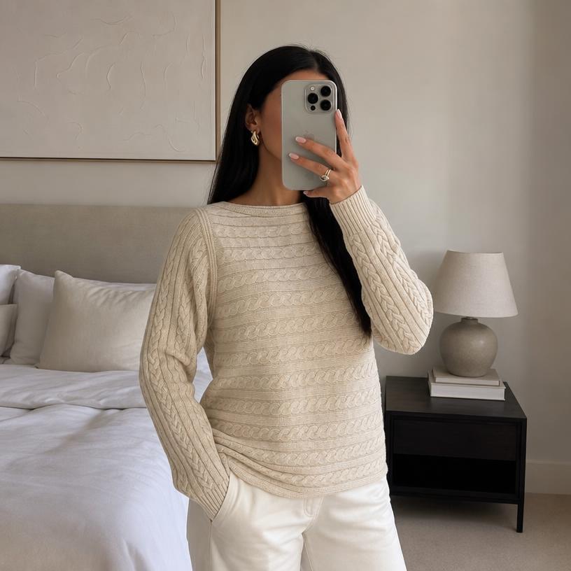 Lauren Ralph Lauren Beige Cable Knit Crew Neck Jumper — Vinted listing photo example