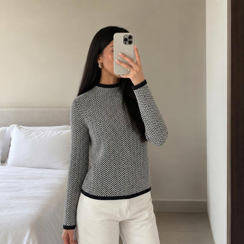 Black Cream Geometric Knit Cardigan Relaxed Fit Very Good — Vinted listing photo example
