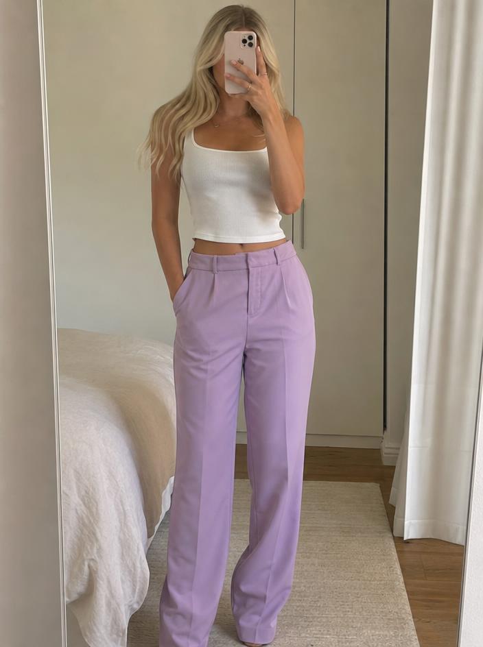 Lilac tailored trousers with belt loops and slant pockets — Vinted listing photo example