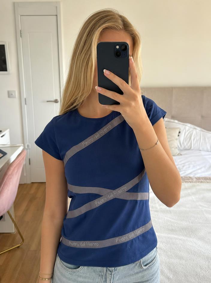Pedro del Hierro Navy T-Shirt with Studded Logo Detail — Vinted listing photo example