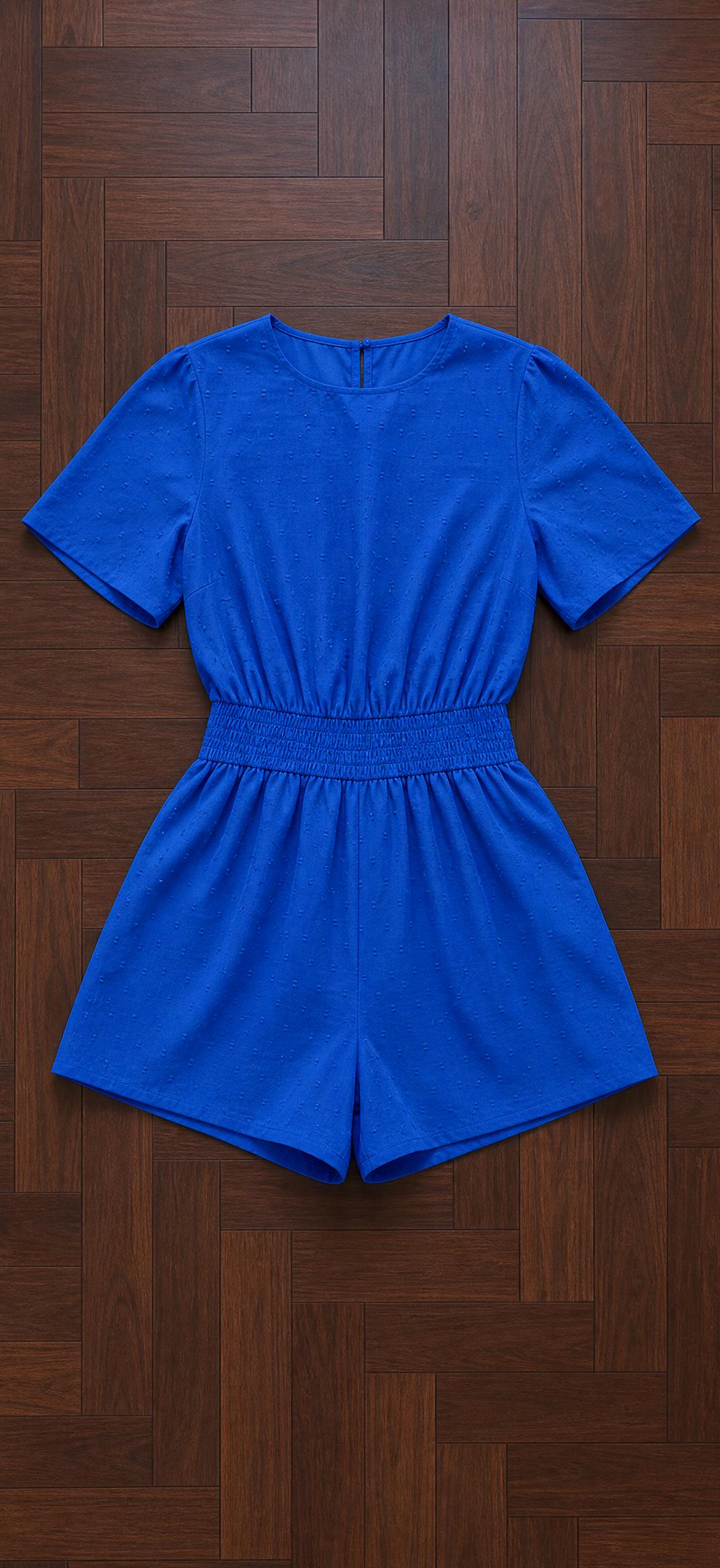 Royal Blue Textured Short-Sleeve Romper with Elastic Waist — Vinted listing photo example