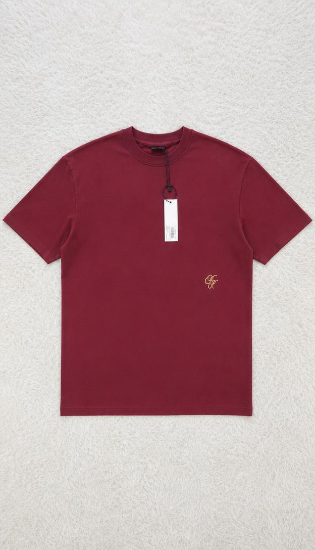 Burgundy crew neck T-shirt with gold embroidered logo – M, new — Vinted listing photo example