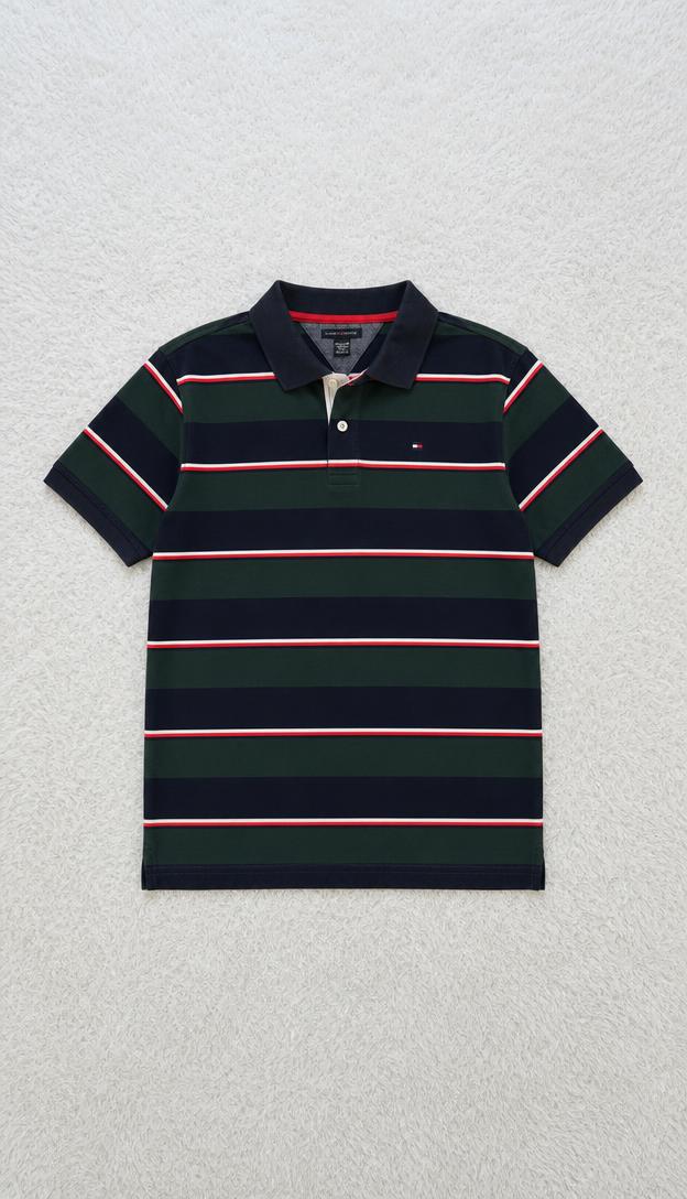 Tommy Hilfiger striped polo shirt navy green M 12/14 new — Vinted listing photo example