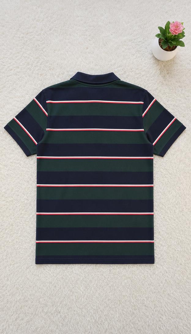 Striped short-sleeve polo shirt navy green red white — Vinted listing photo example