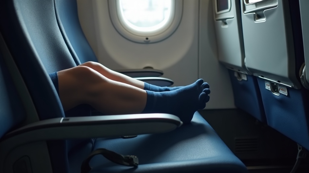 Compression socks worn during a flight in economy class window seat