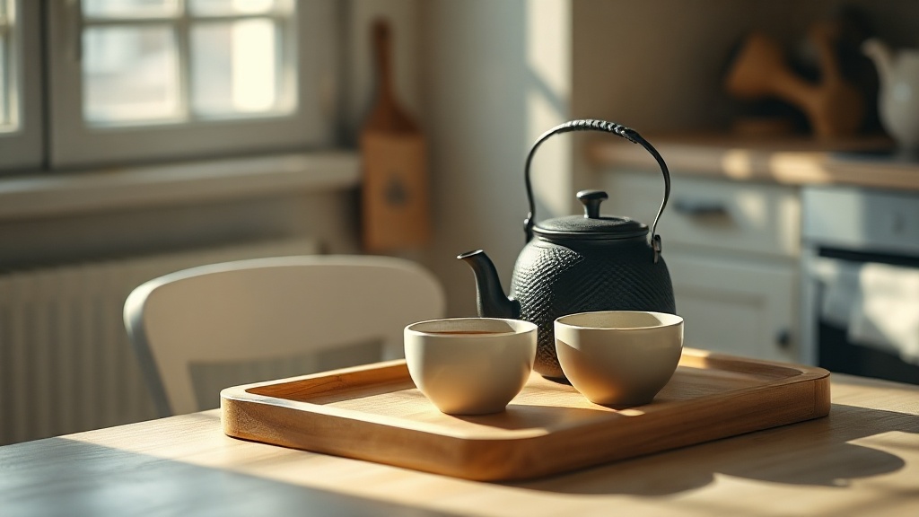 Service à thé chinois simple à la maison avec théière en fonte et petites tasses en céramique