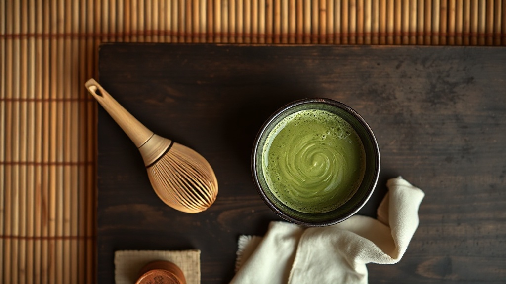 Bol de matcha avec fouet en bambou pour la cérémonie du thé japonaise