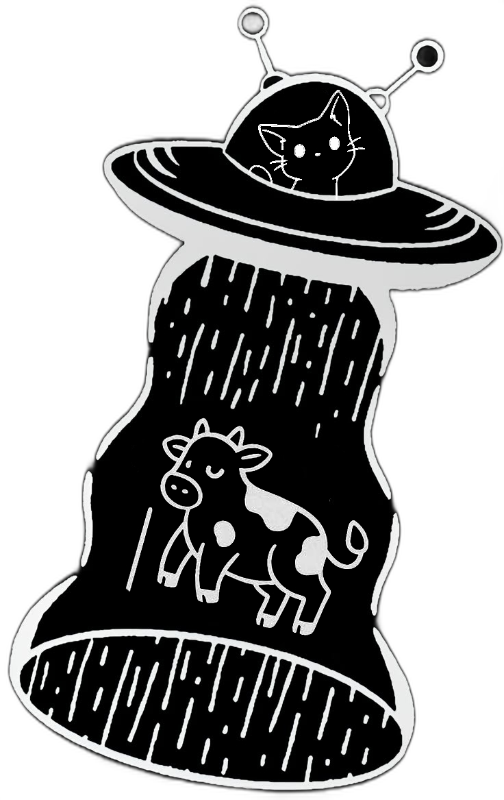 cartoon cat in UFO abducting cow — free 3D model