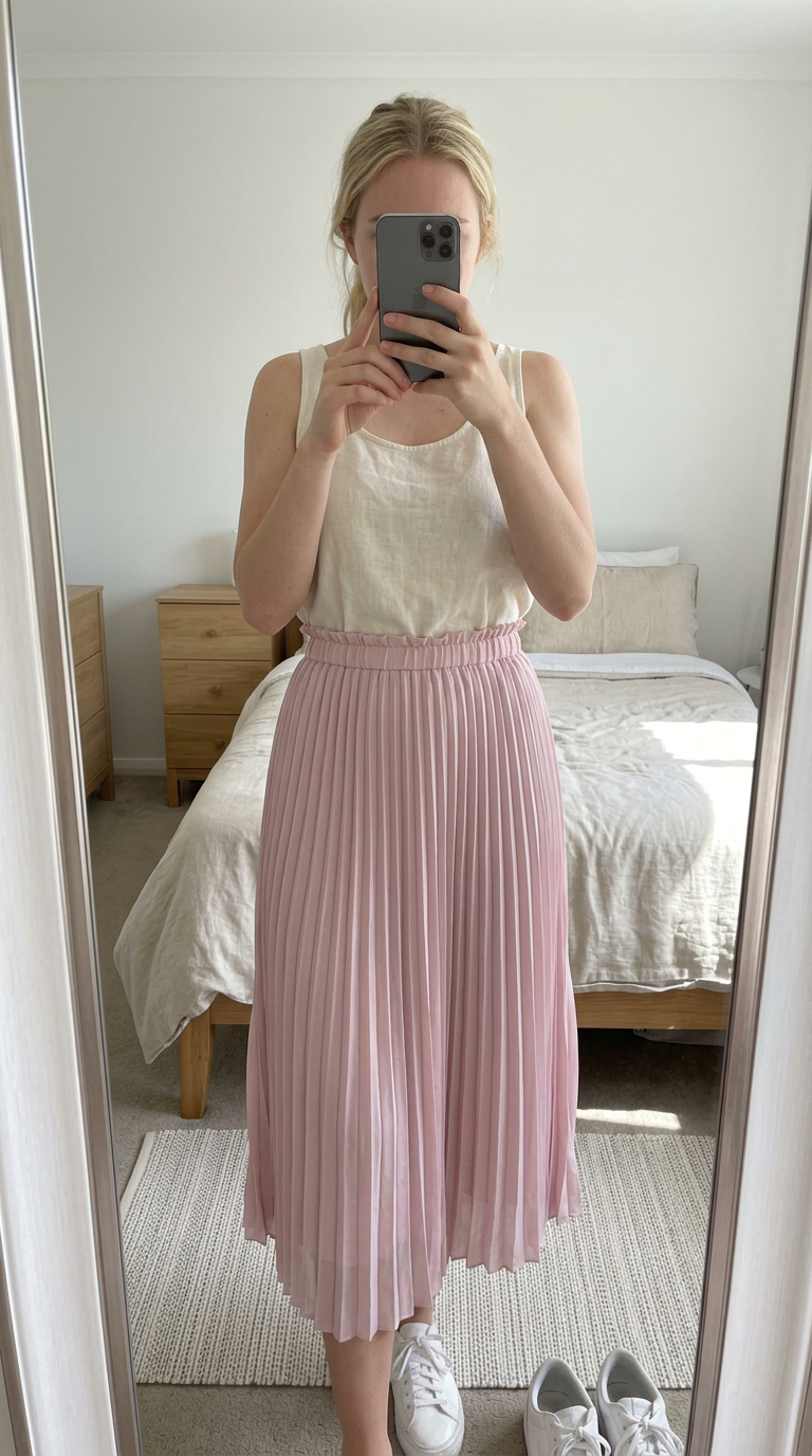 Blush Pink Pleated Maxi Skirt – Flowing Full Length — Vinted listing photo example
