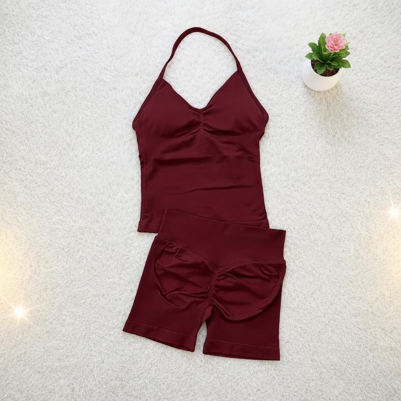 Brown Ruched Cami Top & High-Waisted Shorts Set — Vinted listing photo example