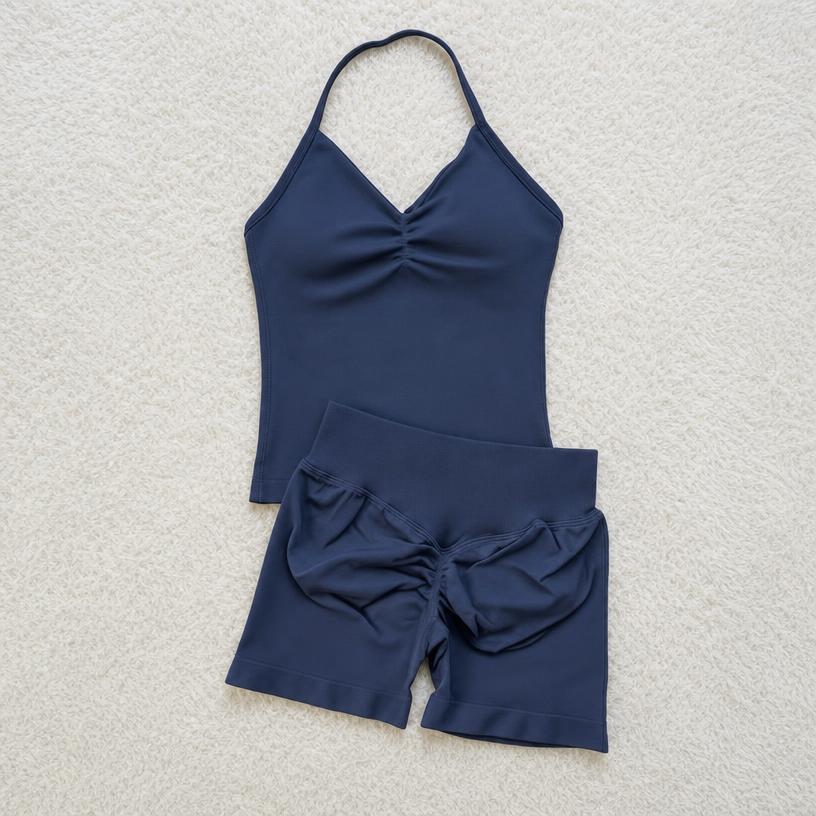 Blue-Grey Ruched Workout Set – Fitted Tank & Shorts — Vinted listing photo example