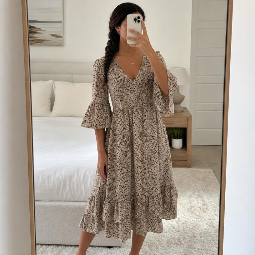 Jolie Moi Animal Print V-Neck Midi Dress Size 14 — Vinted listing photo example
