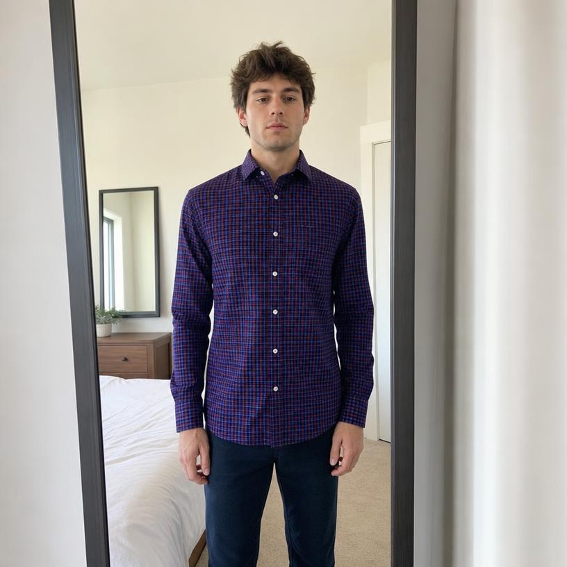 Lacoste Checked Button-Down Shirt Navy Red Long Sleeve