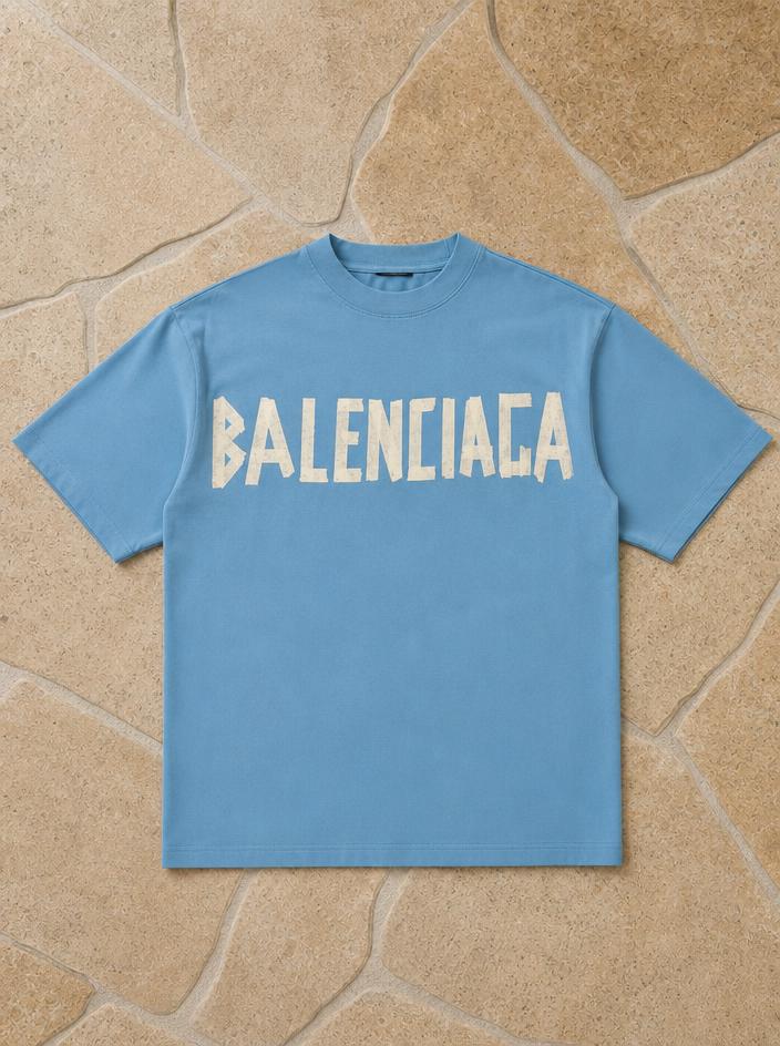 Balenciaga Light Blue Logo T-Shirt New With Tags