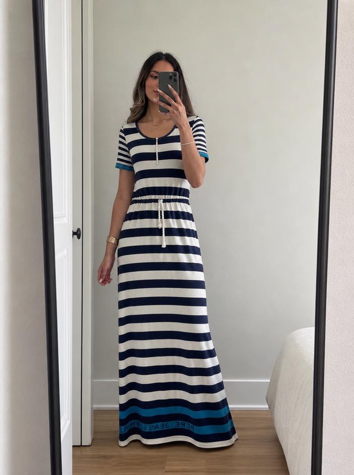 Retro Inc. striped maxi dress with drawstring waist, size L