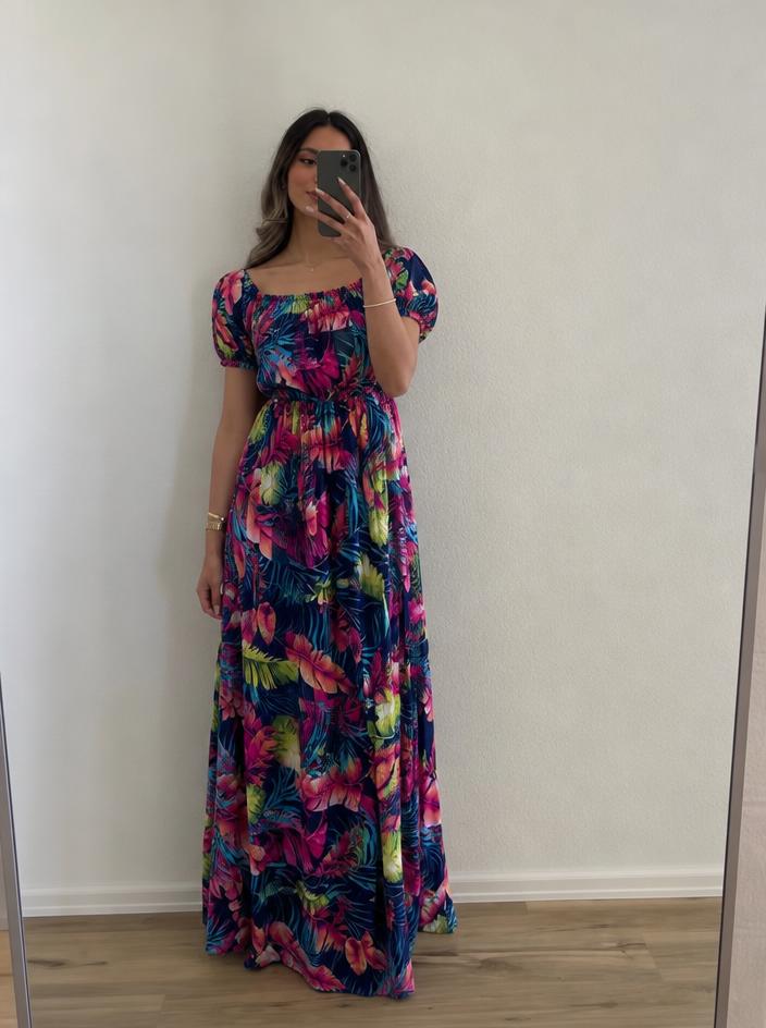 Tropical floral off-shoulder maxi dress