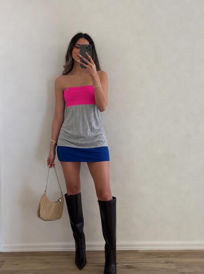 Colour Block Maxi Dress Pink Grey Navy Very Good