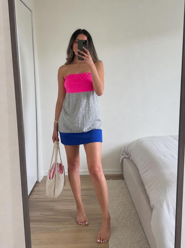 Colour Block Pleated Skirt in Pink Grey & Navy – Very Good