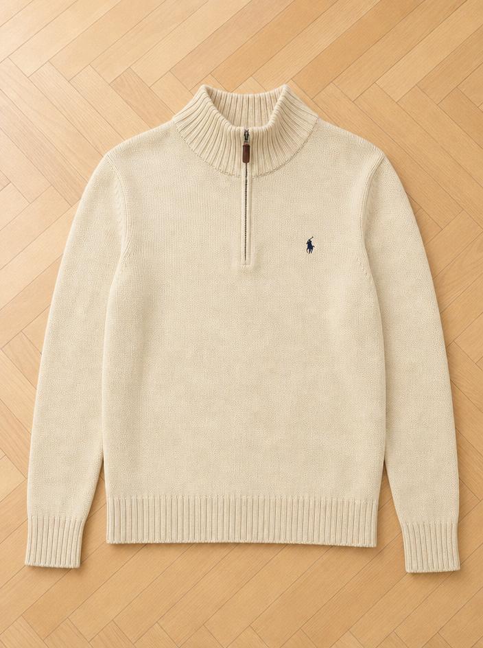 Polo Ralph Lauren Beige Quarter-Zip Knit Jumper Very Good
