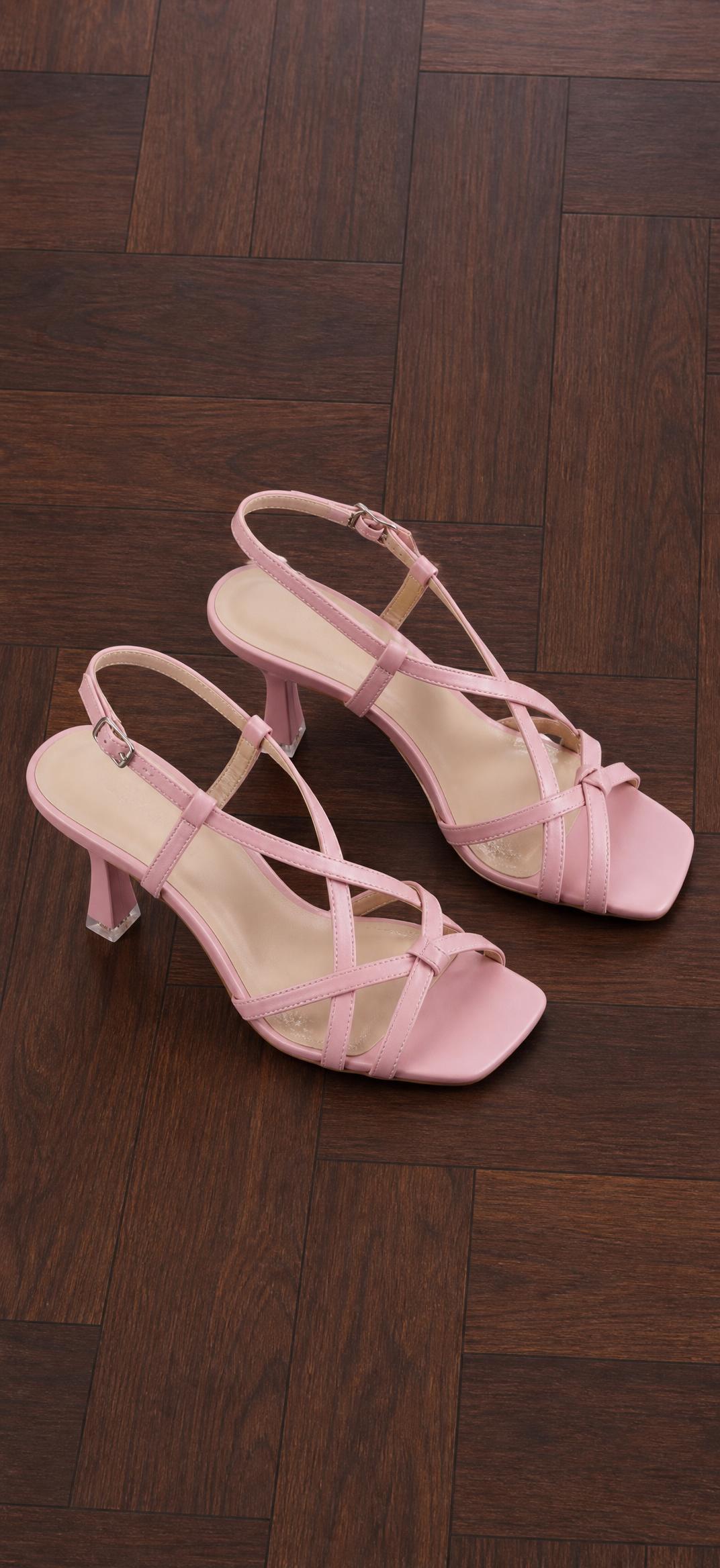 Pink Strappy Heeled Sandals with Ankle Buckle – Very Good