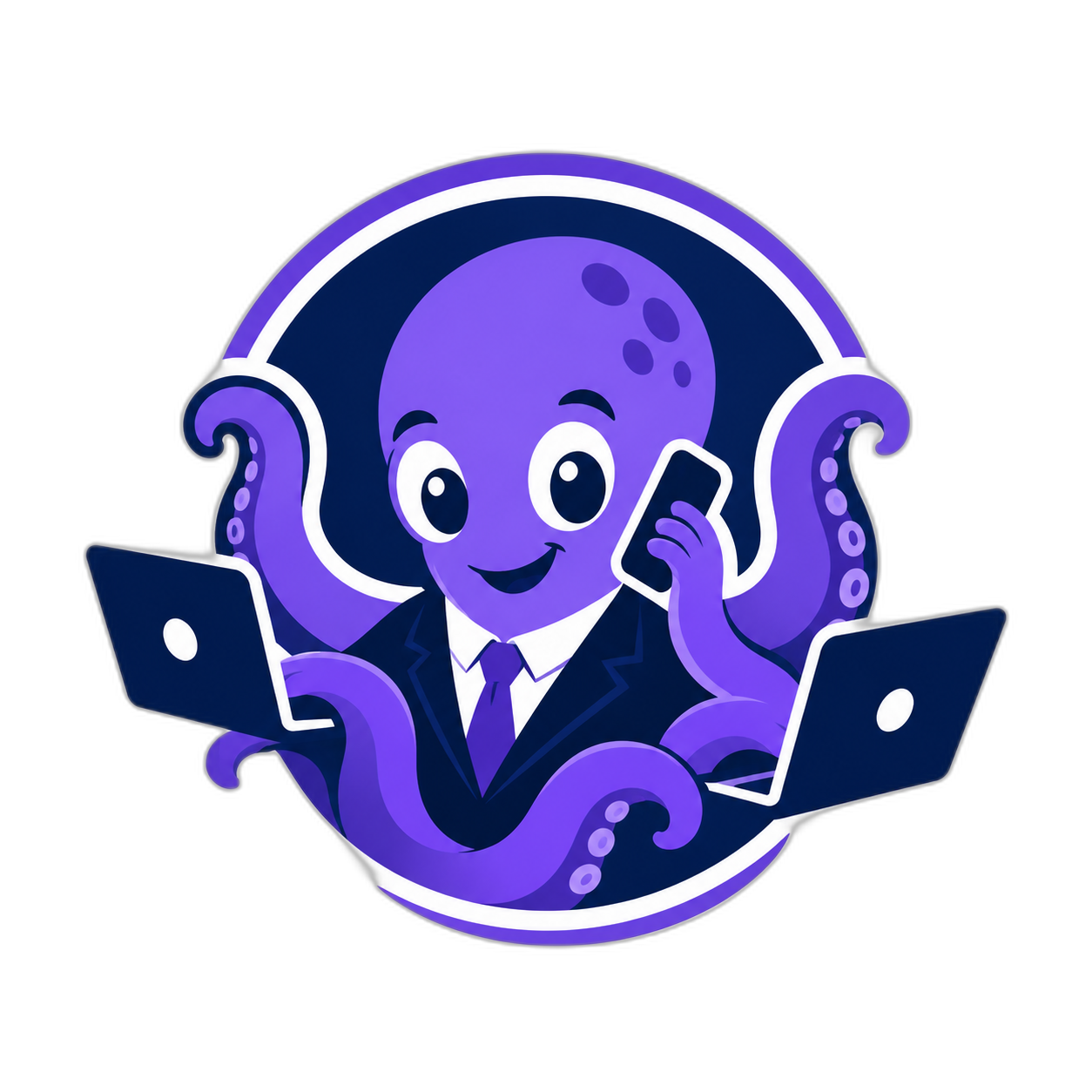 cartoon purple octopus in suit with laptops — free 3D model
